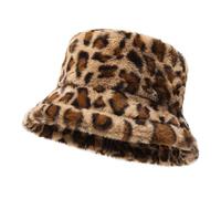 Altsuceser Chapeau cloche en fourrure, chapeau d'hiver plat en forme de dôme imprimé léopard, chapeau de bassin moelleux et chaud pour homme et femme, marron, taille unique