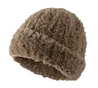 Altsuceser Chapeau en fausse fourrure pour femme pour l'hiver, bonnet tricoté en fausse fourrure sans bord de couleur unie, kaki, taille unique