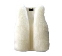 Altsuceser Gilet d'hiver en fausse fourrure pour femme, manteau en fausse fourrure, cape châle, gilet sans manches en fourrure, blanc, taille L