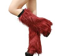 Altsuceser Jambières duveteuses en fausse fourrure pour femme, bottes longues, couvre-manchette, longueur genou, chaussette hipster chaude rouge vin, 30 cm