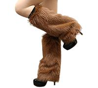 Altsuceser Jambières en fausse fourrure pelucheuse pour femme, bottes longues, couvre-manchettes, longueur genou, chaussettes chaudes, marron, 40 cm