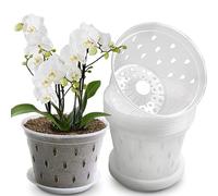 Altsuceser Lot de 2 pots à orchidée transparents en plastique avec trous et soucoupes - Pots de fleurs en plastique respirant à fente - 15 cm