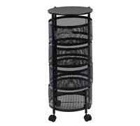 Altsuceser Organiseur de cuisine rotatif à 5 niveaux, panier à fruits ventilé avec couvercle supérieur, grille ronde en métal pour légumes, convient pour les cuisines, le salon, noir, quatre couches