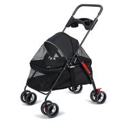 Altsuceser Poussette à 4 roues pour animal domestique avec roues rotatives à 360° et double frein, sac de transport pliable avec grand auvent, porte-gobelets et maille respirante pour animaux de