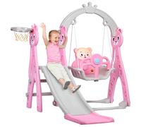 Altsuceser Swing Swing Swing Swing pour Les Enfants, Aire de Jeux pour Tout-Petits 4 en 1 avec Toboggan, Swing, Cerceau de Basket-Ball et grimpeur, Tout-Petit Play Play Gym Rose