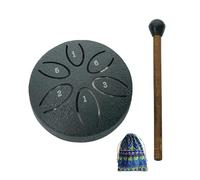 Altsuceser Tambour à langue en acier de 7,6 cm à 6 notes pour l'extérieur du jardin, carillon de pluie, mini chakra, petit tambour éthéré avec maillet pour yoga zen noir