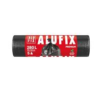 ALU FIX - Lot de 10 sacs poubelle Pro - En polyéthylène basse densité extra résistant - 280 l - 1 rouleau - 60 μm - Noir - 115 × 135 cm - Pour jardin, chantiers de construction ou grands travaux de