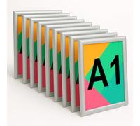 Aluanz Porte Affiche A1 Argent - Lot de 10 - Cadre clic-clac interchangeable, Affiche murale avec film antireflet, Cadre aluminium, Utilisation horizontale ou verticale - 87 x 63 x 1,2 cm