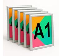 Aluanz Porte Affiche A1 Argent - Lot de 5 - Cadre clic-clac interchangeable, Affiche murale avec film antireflet, Cadre aluminium, Utilisation horizontale ou verticale - 87 x 63 x 1,2 cm