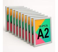Aluanz Porte Affiche A2 Argent - Lot de 10 - Cadre clic-clac interchangeable, Affiche murale avec film antireflet, Cadre aluminium, Utilisation horizontale ou verticale - 63 x 45 x 1,2 cm
