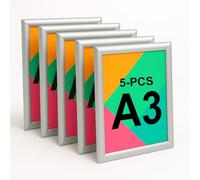 Aluanz Porte Affiche A3 Argent - Lot de 5 - Cadre clic-clac interchangeable, Affiche murale avec film antireflet, Cadre aluminium, Utilisation horizontale ou verticale - 45 x 33 x 1,2 cm