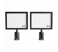 Aluanz Porte Affiche A4 horizontal pour poteau de guidage - Lot de 2 - Cadre double face en métal avec plexiglas, Support signalétique pour files d’attente, Diamètre max 63 mm - Noir mat