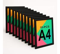 Aluanz Porte Affiche A4 Noir - Lot de 10 - Cadre clic-clac interchangeable, Affiche murale avec film antireflet, Cadre aluminium, Utilisation horizontale ou verticale - 33 x 24 x 1,2 cm