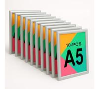 Aluanz Porte Affiche A5 Argent - Lot de 10 - Cadre clic-clac interchangeable, Affiche murale avec film antireflet, Cadre aluminium, Utilisation horizontale ou verticale - 24 x 18 x 1,2 cm