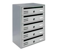 ALUBOX CUBO Boîtes aux Lettres Collectives 5 Compartiments 53x38,5x25 cm en Tôle Galvanisée Horizontale pour Extérieur et Intérieur Protégé (Argent RAL 9006)