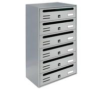 ALUBOX CUBO Boîtes aux Lettres Collectives 6 Compartiments 63x38,5x25 cm en Tôle Galvanisée Horizontale pour Extérieur et Intérieur Protégé (Argent RAL 9006)