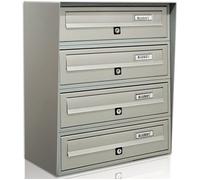 ALUBOX Slim Boîtes aux Lettres Collectives 4 Compartiments 50x39x30 cm en Tôle Galvanisée et Aluminium Boîte aux Lettres Extérieure avec Système Anti-Retrait (Argent)