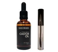 ALUCIA ORGANICS Huile de ricin certifiée bio avec baguette de mascara 100% pure pour le visage, les sourcils, les cils et les cheveux Naturelle, pressée à froid et non r