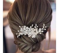 ALUINN Peigne à cheveux en cristal pour mariée avec perles et strass - Accessoires de cheveux pour mariée, demoiselles d'honneur - Argenté