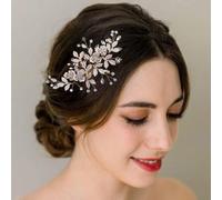 ALUINN Peigne à cheveux en cristal pour mariée - Fleur - Strass - Accessoires de cheveux pour mariée, demoiselles d'honneur - Or rose