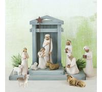 Alulayu Crèche de Noël en résine avec 6 figurines et écurie, statue de Jésus, crèche en résine, petites personnes, ensemble de crèche Born Scene Willow-Tree Figurine, Crèche de Noël avec figurines