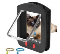 [ALUMANI] Porte pour chat pour porte intérieure et extérieure, verrouillage à 4 voies avec rabat magnétique, porte pour chat activée par le collier, 2 colliers magnétiques pour chat, noir