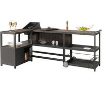 Aluminium Outdoor-Küche 3-pièces HWC-M64, cuisine extérieure jardin chariot de service seau à glace armoire ~ anthracite, aspect bois foncé