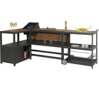 Aluminium Outdoor-Küche 3-pièces HWC-M64, cuisine extérieure jardin chariot de service seau à glace armoire ~ anthracite, aspect bois clair