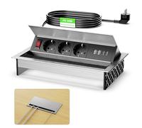 Aluminium Prise Encastrable avec 2 USB C PD 30 W avec Interrupteur, Multiprise Encastrable Plan de Travail 3 Prises pour Cuisines Bureaux Salle de Réunion, 1.8M Câble, 2400W/10A