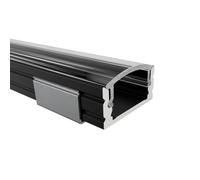 Alumino® - Profilé en aluminium pour LED - 200, 150, 100, 50 cm - Noir - Non encastré - Avec cache opalin, semi-transparent par exemple transparent bl