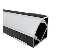 Alumino® Profilé LED en aluminium - Angle à 45 ° avec cache opale/semi-transparent/ blanc diffus - Longueur 200 /150/100/50 cm, Aluminium + couvercle (opale/laiteux) 1,0 m.