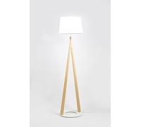Aluminor Lampadaire Zazou - Ampoule Led E27 - 12W - Pied bois hêtre - Socle acier laqué - Abat-jour blanc