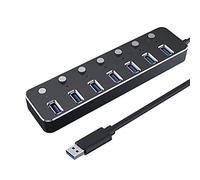 Aluminum 7-Port USB 3.0 Hub 120 cm Câble Sub-Control Switch 5 Gbps LED Indicator HUB Chargeable Splitter for Multi USB Devices (Color : Black)