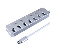 Aluminum 7-Port USB 3.0 Hub 120 cm Câble Sub-Control Switch 5 Gbps LED Indicator HUB Chargeable Splitter for Multi USB Devices (Color : Silver)