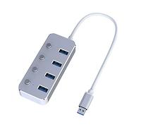 Aluminum Alloy 4 Port USB 3.0 Hub Sub-Control Switch HUB 60/120cm Cable Upto 5Gbps Splitter (Color : Silver)
