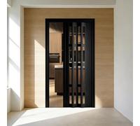 Aluminum Alloy Interior Folding Door, Accordion Style, White PVC Material, Includes Complete Set of Hardware Fittings, Suitable for Wardrobes and Bathroom Doors(Black,65x80in(165.1x203.2cm))