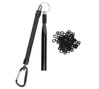 Aluminum Alloy Soft Bait Rig Tool, Wacky Style O Ring Applicator with 100 Silicone Rings, Fishing Bait Rigging Accessory for Plastic Lures (Black)