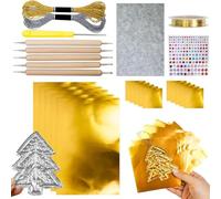 Aluminum Foil Craft, Foil Embossing Kit, Decorative Metal Sheet Embossing Tools, Shiny Gold Glitter Effect Craft Accessory for Art Projects and Adults (Gold)