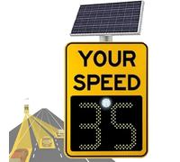 Aluminum Radar Speed Display Road Warning Board Solar Powered Feedback Sign Rust Free Digital Detector High Brightness Reflective Waterproof Proof Your LED Limit Flashing(20 * 27in)