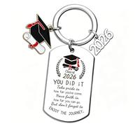ALUNME Porte-clés de remise de diplôme 2025, étiquette à message inspirant avec breloque en forme de casquette de remise de diplôme, acier inoxydable, Did It White, taille unique
