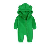 Alunsito Barboteuse pour nouveau-né garçon et fille tenue une pièce de couleur unie manches longues oreilles d'ours sweat à capuche combinaisons vêtements 59 vert herbe 0-3 mois