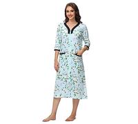 Alunsito Chemise de Nuit Femme Printemps Automne Manches 3/4 Vêtements de Nuit Fermeture Éclair Robe de Nuit Col en V Robe Pyjama Solide avec Poches Vert Grand