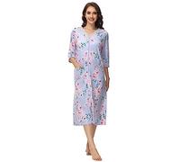 Alunsito Chemises de Nuit pour Femme - Chemise de Nuit Unie Ultra Douce - Pyjama avec Fermeture éclair - Manches 3/4 - Printemps été - Vêtements de détente avec Poches - Violet - Taille L