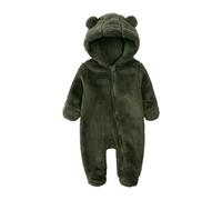 Alunsito Combinaison à capuche en polaire chaude pour nouveau-né, pour garçons et filles, enfants, bébé, dessin animé, ours, coupe-oreille, vert, 9, 6-9 mois