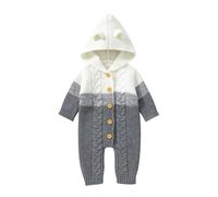 Alunsito Enfant en bas âge bébé filles garçons rayé tricoté pull barboteuse oreilles d'ours à capuche à manches longues combinaison automne hiver vêtements chauds gris 0-3 mois