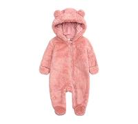 Alunsito Enfant en bas âge bébé garçon fille ours oreille pieds barboteuse hiver à manches longues à capuche fermeture éclair combinaison chaud combishort rose 3 0-3, mois