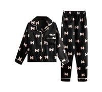 Alunsito Ensemble de pyjama en satin de soie pour enfants filles et garçons ensemble de pyjama boutonné ensemble de salon deux pièces manches longues nœuds vêtements de nuit 140 noir 9-10 ans
