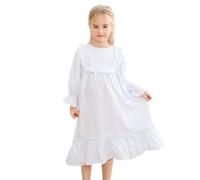 Alunsito Filles Enfants Coton Princesse Chemise De Nuit Vêtements De Nuit À Volants Chemise De Nuit À Manches Longues pour Tout-Petit Automne Hiver Chemise De Nuit 140 Blanc 8-9 Ans