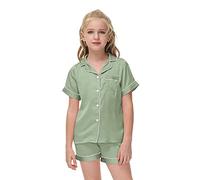 Alunsito Grenards pour enfants Silk Satin Pyjamas Set Button-Down PJS Sets Two-Piece Lounge Setwear Summer Sleeping Sleeping Sleeping, 160, verts, 13-14 ans