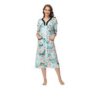 Alunsito House Robes Robe de Nuit pour Femme Pyjama Long avec Fermeture éclair Manteau à Manches 3/4 Chemise de Nuit Confortable Vêtements de Nuit à Fleurs, Vert armée, XX-Large